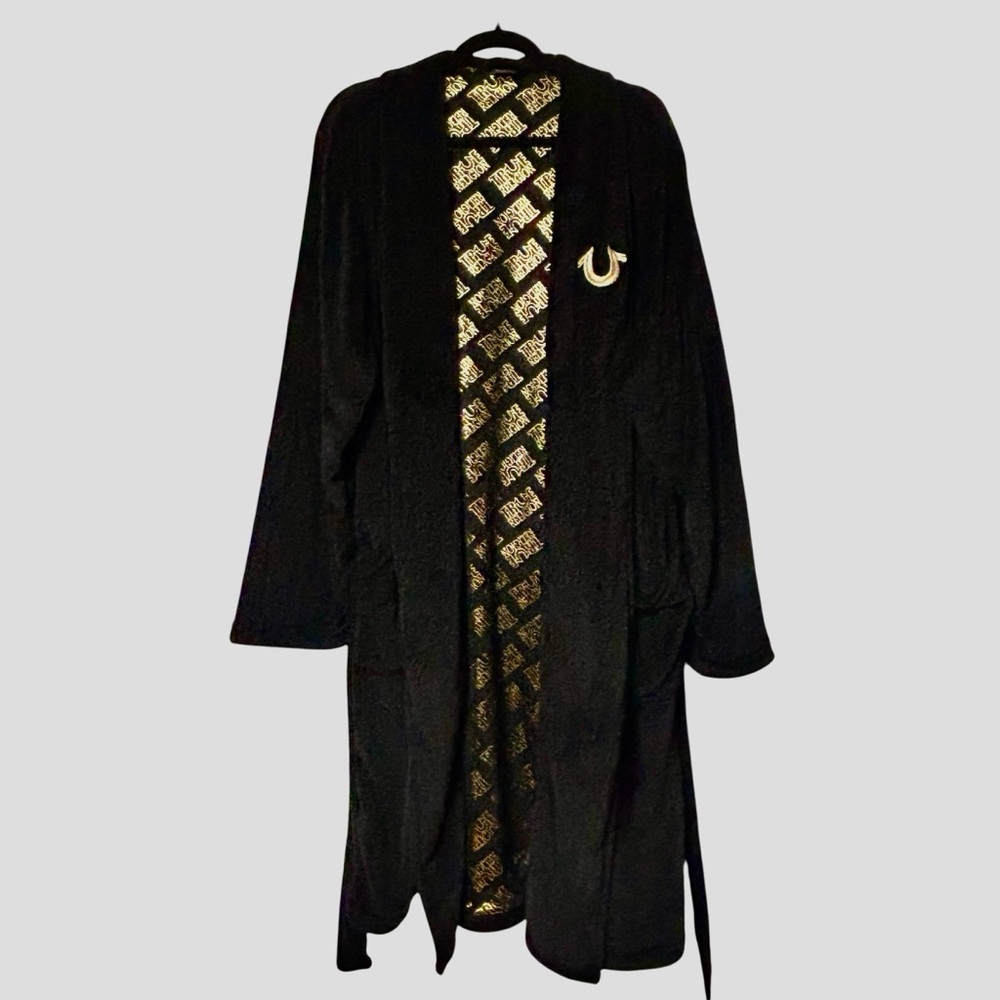 True Religion Black and Gold Long Robe Jacket